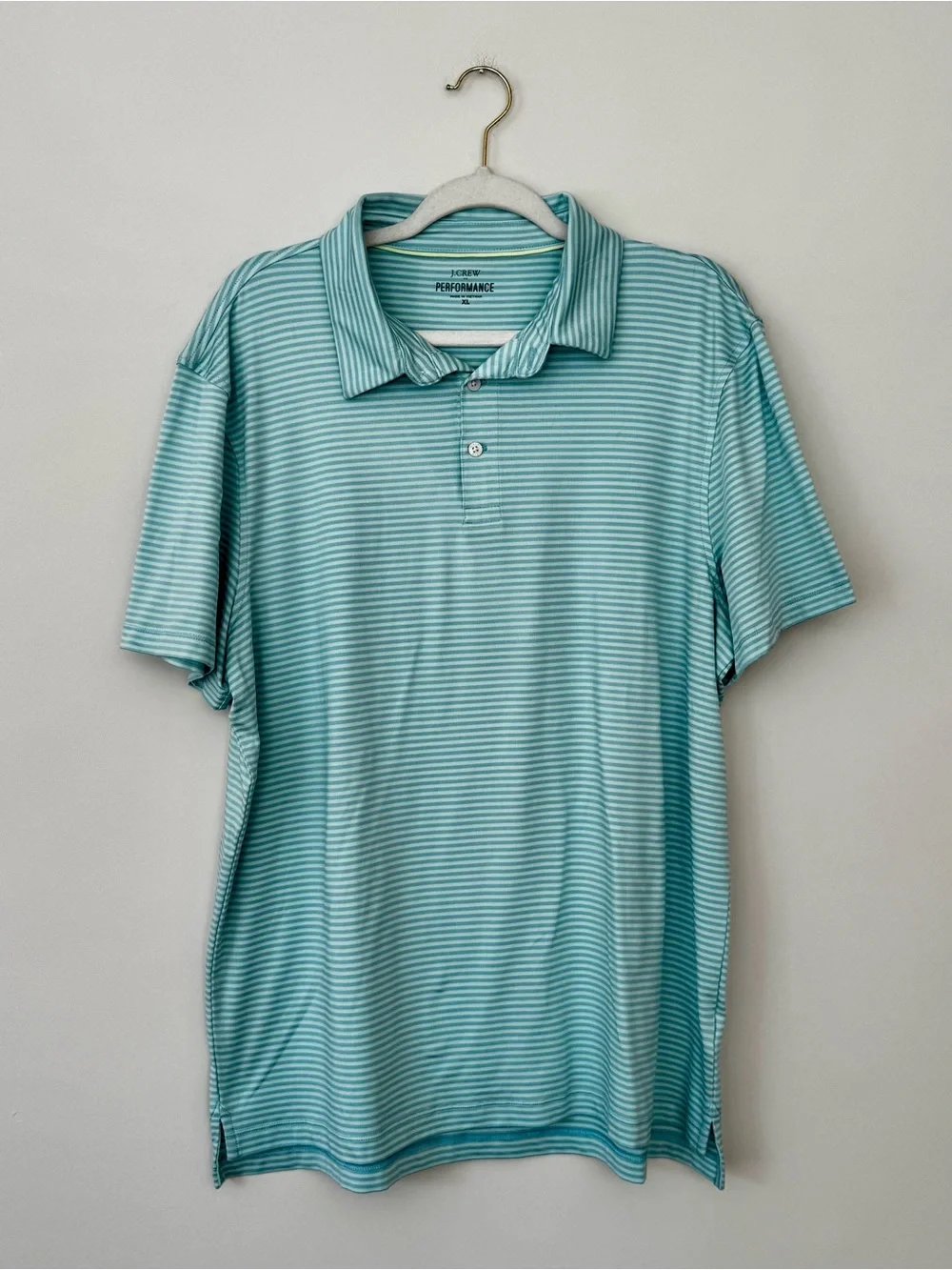 J. Crew Performance Piqué Polo Short Sleeve Shirt, Aqua / Blue Stripes – Size XL